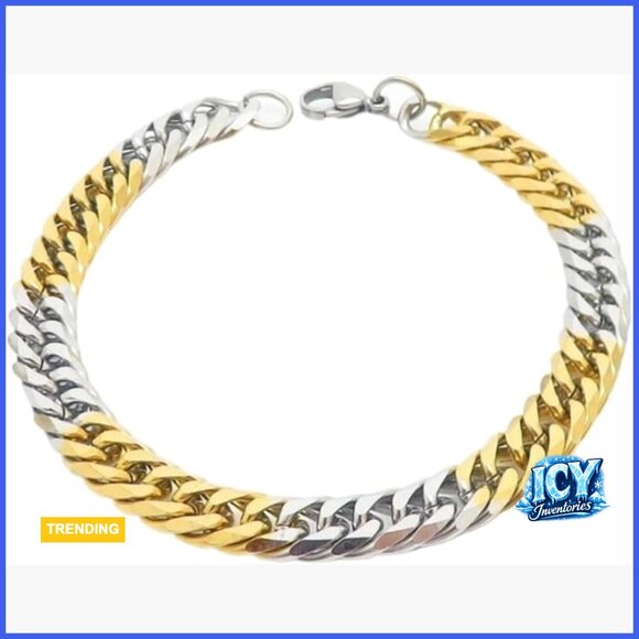 18K Gold Plated Two Tone Silver and Gold Cuban Link Chain Necklace